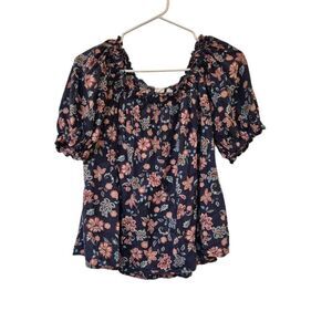 Gap Women's Navy Cotton/Rayon Floral Peasant Boho Top